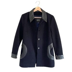 Raoul Boucle Wool Leather Trim Button Front Jacket Mixed Media Navy Black Size 2
